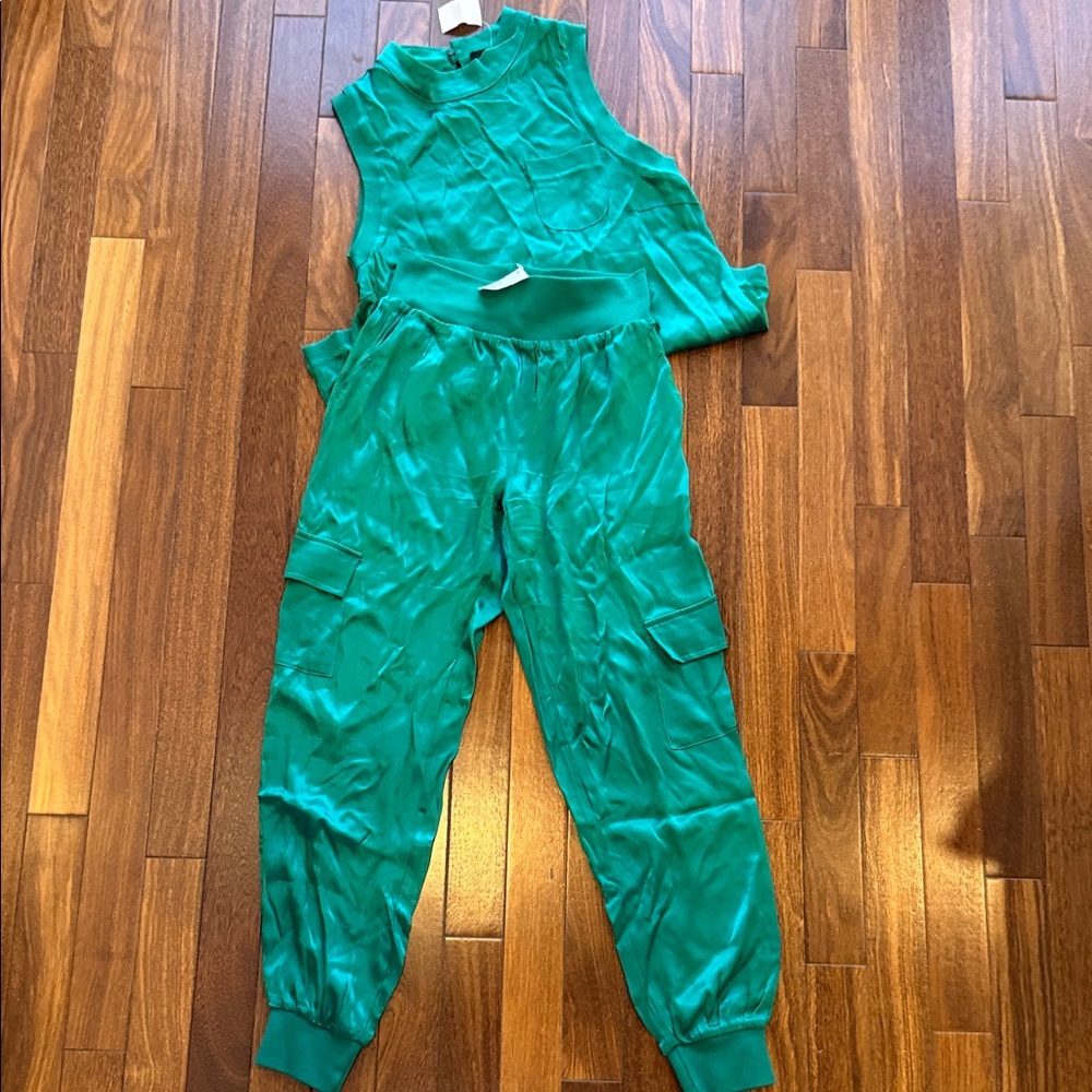 Fate Teal Sleeveless Jumpsuit with Cargo Pockets